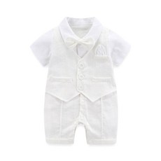 Hresadio Baby Boy 세례 Romper 유아 Bowtie 반팔 코튼 여름 원피스 Christening 복장 흰색 3-6 개월