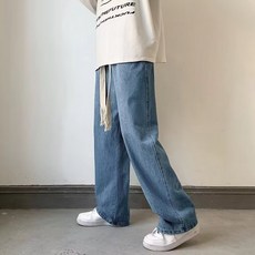 남자 9부 팬츠 라이트 블루 슬랙스 일자 팬츠 청바지