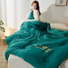 12종 두껍고 따뜻한 육각모양 사계절 이불 편한수면 차렵이불 홀 겹 꽃무늬 싱글 슈퍼싱글 퀸 킹 패밀리 가정 기숙사 자취 원룸 여관 모텔 호텔 게스트하우스 용 2~5KG, 말라카이트 그린 자수