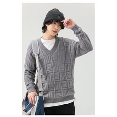본컴퍼니 남성 가을 겨울 솔리드 패션 루즈핏 브이넥 니트 스웨터 B827