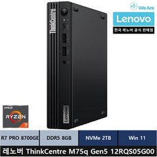 레노버 ThinkCentre M75q Gen5 12RQS05G00 미니PC R7 PRO 8700GE Win11 Pro, 2TB, 8GB, Black