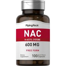 Piping Rock NAC 보충제 N아세틸 시스테인 600mg 100캡슐 프리폼 필 비GMO 글루텐 프리, 1개, 100정