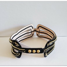 $2160 Balmain Gold Chain Embellished Wide Leather Belt with Gold Buttons Size 40
