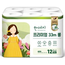 한예지 프리미엄 롱 천연펄프 화장지, 33m, 12롤, 1개