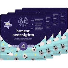 The Honest Company 기저귀 일자형 정직한 하룻밤 아기 졸린 양 사이즈 4 104 카운트 Q1649094, Sleepy Sheep