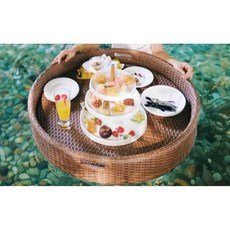 라탄 플로팅 조식 바구니 펜션 풀빌라 등나무 트레이, 원형 트레이 80X20 블랙, 원형 트레이(80x20) 검정
