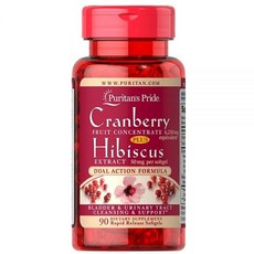 Puritan's Pride 크랜베리 과일 농축액 플러스 히비스커스 추출물 6250mg, 1개, 90정