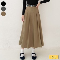 여리진 여성용 벨트 세트 A라인 플리츠 롱스커트 치마 3color 데일리 롱치마