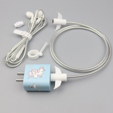 캐릭터 IPHONE11PROMAX 케이블 보호케이스 사과폰 18W 고속충전 시트지 트로피칼 선, 블루 유니콘