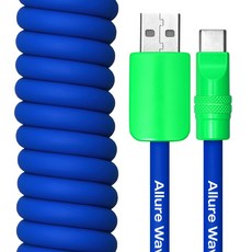 얼루어웨이브 실리콘 스프링 초고속 충전 케이블 USB to C, 1개, 블루, 60cm