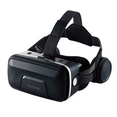 ELECOM VR 고글 VR 헤드셋 헤드폰 일체형 스마트폰용 안경 대응 눈폭 조절 가능 핀트 조절 가능 4.8~7 인치 iPhone Android 대응 3D 비구면 광학 렌즈 Youtube 동영상 등 블랙 VRG-EH03BK, 1개