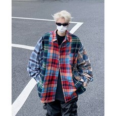 빈티지 체크 긴팔 나그랑 셔츠 남방 레트로 남녀공용 루즈핏 스트릿 커플 트렌디 아우터