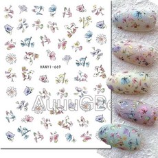 숏네일팁 3D 네일 아트 데칼 열대 잎 핑크 꽃 접착 슬라이더 스티커 장식 팁 뷰티, 1개, 80 HAN669