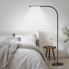 LED 모던 플로어 램프 플렉서블 구스넥 스탠딩 리딩 라이트 W스테이블 베이스 4컬러 5휘도 조광기 터치 리모컨 거실 의자 소파 사무실 작업용블랙