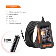  4.5 ips 스크린 듀얼 렌즈 산업용 내시경 2.0 mp 보어 스코프 뱀 카메라 ip68 하수관 배수 검사 카메라 8 led, 협력사, 10m 