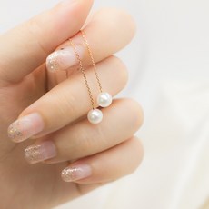 숏 파란잎 바닷물 진주 귀걸이체인 18K 골드 드롭귀걸이 여성 둥근구슬 심플 여자 친구에게선물 엄마