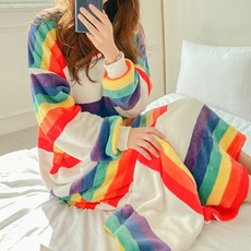 어나더디 칼라 레인보우 수면 원피스 오버핏 잠옷
