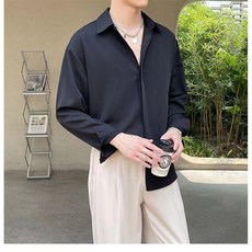 ANYOU 남성 셔츠 긴팔 논 아이언 디자인 드롭 봄가을 루즈핏 캐주얼한 분위기의 셔츠