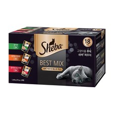 쉬바 12개월 이상 고양이 베스트 믹스 주식파우치 3종 x 6p 세트, 혼합맛, 1.26kg, 1세트 생선, 1개