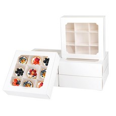 Zealax 22.9cm(9인치) 베이커리 박스 창문 및 칸막이 쿠키 포장 간식 상자 미니 컵케이크 초콜릿 커버 딸기 브라우니 및 작은 간식용 12개 팩 22.9 x 2, Zealax 22.9cm(9인치) 베이커리 박스, 창문, 1개