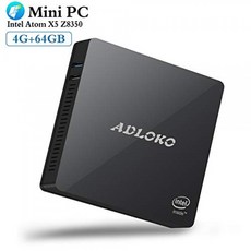 ADLOKO Mini PC Z83 PRO 4G 64G Atom z8350 Windows 10 Pro (64 비트) Intel x5-Z8350 팬, 단일상품, 단일상품