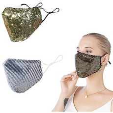 AGNEL 패션 블링 반짝이 천 얼굴 커버 여성용 재사용 가능 반짝 반짝 빛나는 예쁜 여성 선물 얼굴 커버, Gold + silver_One Size, Gold + silver_One Size, Gold + silver_One Size