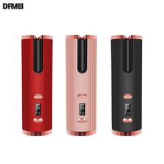 DFMEI 무선충전 휴대용 컴팩트 여행용 고데기 자동 회전 성형 액정 온도 조절 속열 스타일링 헤어 미용기, 붉은색