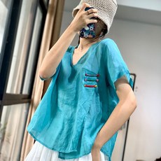 찜스닷컴 캐주얼 톱|캐주얼상의 천을 따라 여름 클래식 단아한 오리지널제작 크로스 앞자락 브이넥 채색 단추 모시메리 풀오버