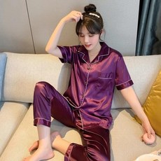 신혼부부 커플 잠옷 파자마 홈웨어 여름 연인 정장 실크 새틴 여성 반팔 남성 라운지 플러스 사이즈 Pj 세트