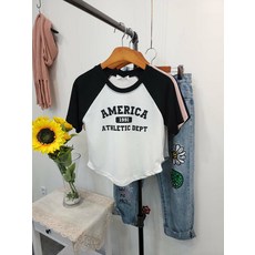 아메리카 나그랑 스판 크롭반팔티