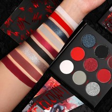 Ecofavor Red Goth 아이섀도우 팔레트 - 9가지 색상 트루 핫 레드 블랙 | 할로윈 글리터 메이크업 매트 쉬머 하이 피그먼트 광대 뱀파이어 SFX 크리스마스, 1개