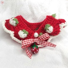 패키지 코바늘 강아지 케이프만들기 뜨기 고양이 쁘띠목도리 손뜨개 인형, L 대 (약 35 cm), 흰빨강 완성품개