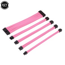 ATX 기본 연장 케이블 키트 PC GPU CPU 24 핀 8 6 4 + 전원 공급 장치 슬리브 와이어 컴퓨터 어댑터 커넥터 세트 30cm, 09 분홍색, 1개