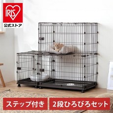 아이리스오야마 고양이 강아지 케이지 철장 콤비네이션 서클 2단 스텝 와이드 세트 P-CS-932V, 1세트