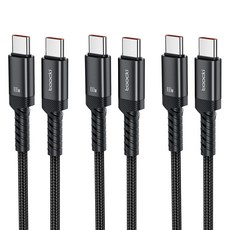 Toocki E Marker 칩100W C to C타입 초고속 메탈 충전케이블, 블랙, 3개, 1m