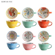 BLOWFISH FUGU세라믹 컵 카툰 머그컵1P/2P/6P 북유럽 머그컵 세트, 500ML, A+B+C+D+E+F