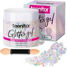 body makeup 공연 화장품 티니터 바디 글리터 페이스 화이트 80g/2.8온스 헤어 젤 레이브 어린이용 인어 메이크업, white, 1개
