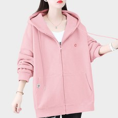 ZongEn 봄가을 여성 빅사이즈 4XL 베이직 오버핏 후드 집업