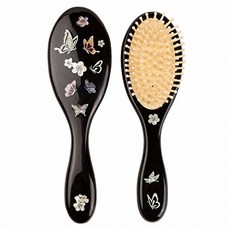 골동품 살아 자개 상감 아트 나비 럭셔리 타원형 블랙 여성 걸스 키즈 헤어 브러쉬 다시마를 푸는 정전기 방지 두피 마사지 빗 나무 손잡이 강모