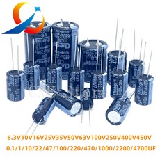 전해 알루미늄 커패시터 20% 100UF 470UF 680UF 1000UF 1500UF 200UF 10V 16V 25V 35V 50V 63V 2200 V 3300 250V 400V, 50V220UF 10PCS, 1개