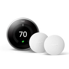 Google Nest 3세대 BH1252 학습 Wi-Fi 프로그래밍 가능한 온도 조절기 스테인리스 스틸 센서 2개 포함 - 구글네스트온도조절기