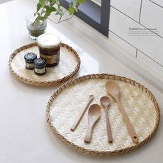 [살림일기] 라탄 대나무 원형 채반 바구니 간식 트레이 과일 소쿠리 (2size)