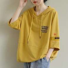 중년 여성 활동하기 편한 얇은 후드 반팔 티셔츠A03