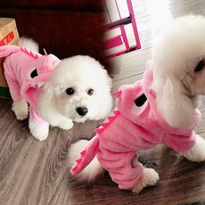 히트텍 강아지 옷 소형 중형 대형 견 반려견 반려묘 고양이 겨울 패션 애완견 테디 비숑, 핑크 공룡, L