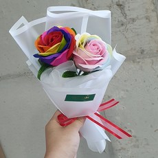 [천삼백케이] [바나나스푼] 무지개장미 2송이 미니꽃다발, 비비드2p