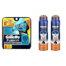 Gillette 질레트 퓨전 ProShield 칠 번들 8 면도기 블레이드 및 2 개 애프터 셰 이브 젤, none, 상세페이지참조
