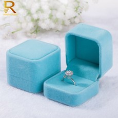 하이 퀄리티 벨벳 쥬얼리 디스플레이 박스 귀걸이 링 접이식 케이스 결혼 반지 포장 선물 상자, Light Blue, 1개