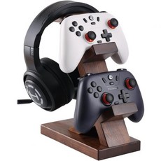 나무 게임패드 컨트롤러 및 헤드폰 걸이 홀더 솔리드 월넛 홀더 헤드셋 스탠드 PS4 PS5 XBOX ONE SWITCH 유니버설 디자인솔리드 블랙 월넛과 호환됩니다, Solid Black Walnut