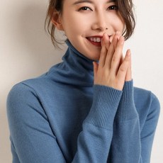 여성용 니트 스웨터 하이넥 단색 풀오버 여성
