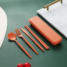 휴대용 숟가락 포크 젓가락 칼 커트레이 여행용 상자 밀 빨대, 4.orange1
